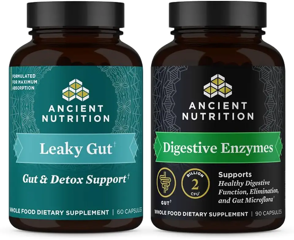 Ancient Nutrition Leaky Gut Capsules, 60 Count + Digestive Enzymes Capsules, 90 Count - Kansas Nuitrition - HNZSDS