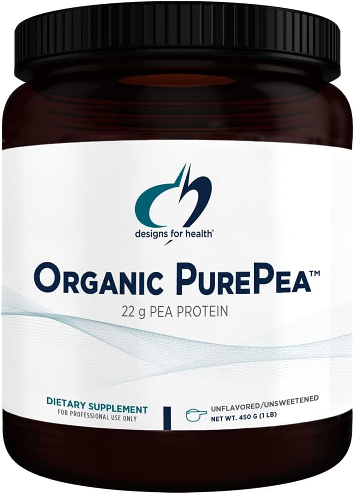 Designs for Health Organic PurePea Powder, Unflavored + Unsweetened - 22g Vegan Protein from Non-GMO, Natural Pea Protein Isolate