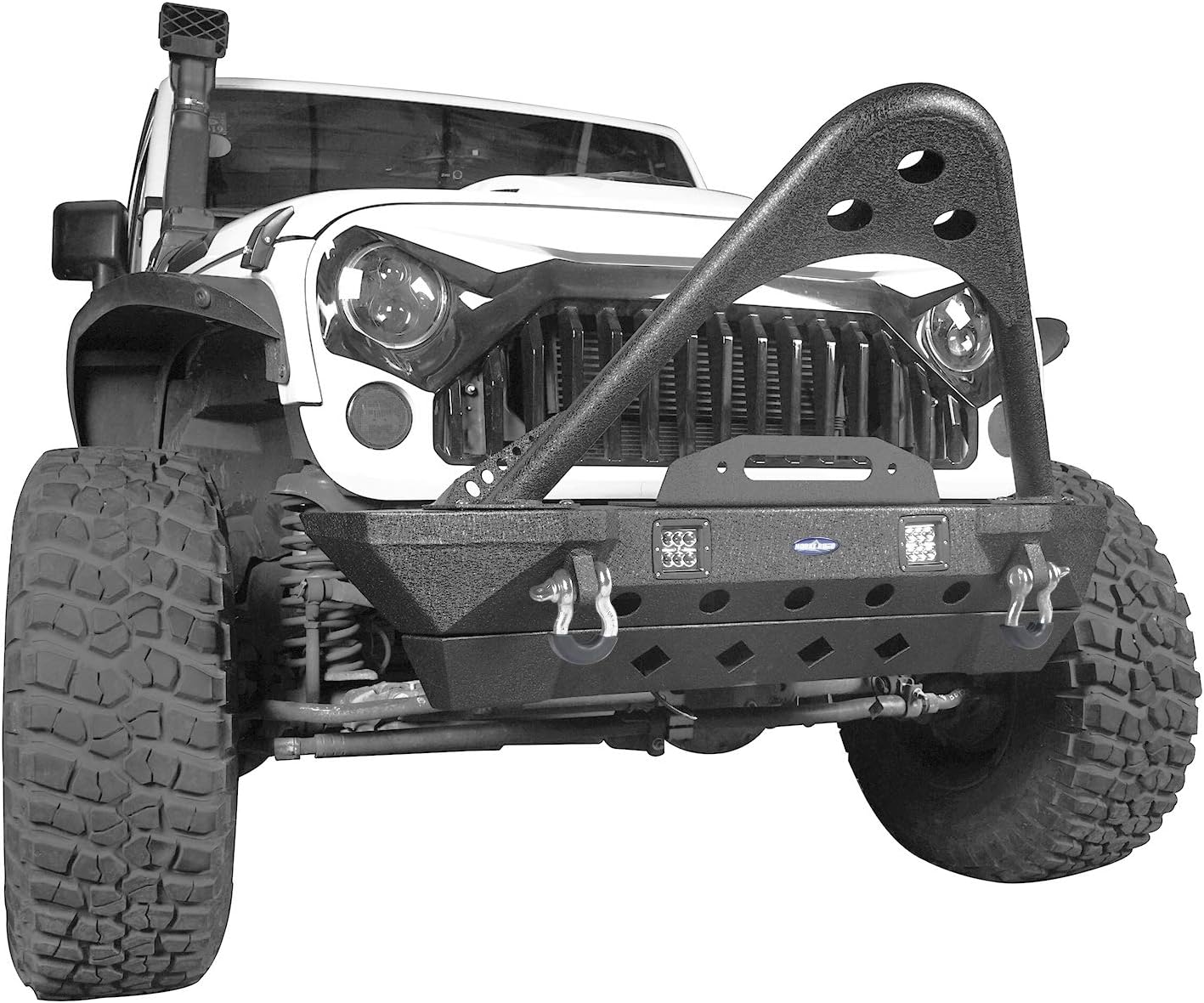 Hooke Road Jeep Wrangler JK Stinger Bumper, Aggressive Bull Bar Front Bumper w/LED Lights for Jeep Wrangler JK 2007-2018