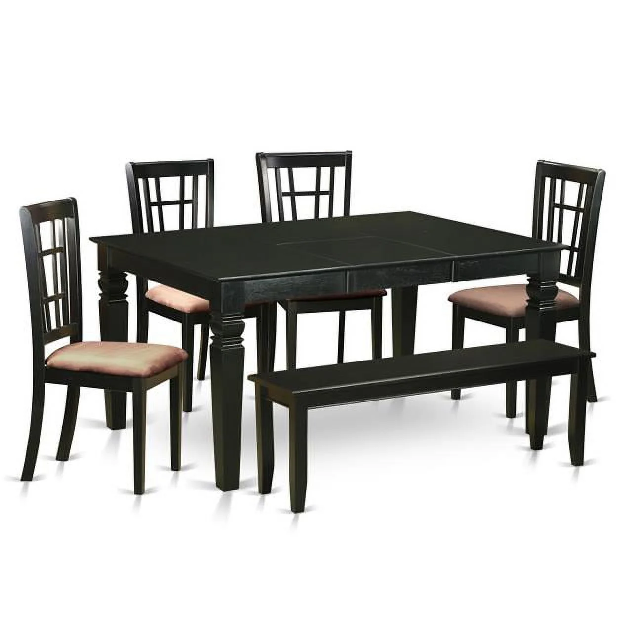 East West Furniture  Microfiber Kitchen Nook Dining Set - Kitchen Table & 4 Chairs with a Bench, Black - 6 Piece