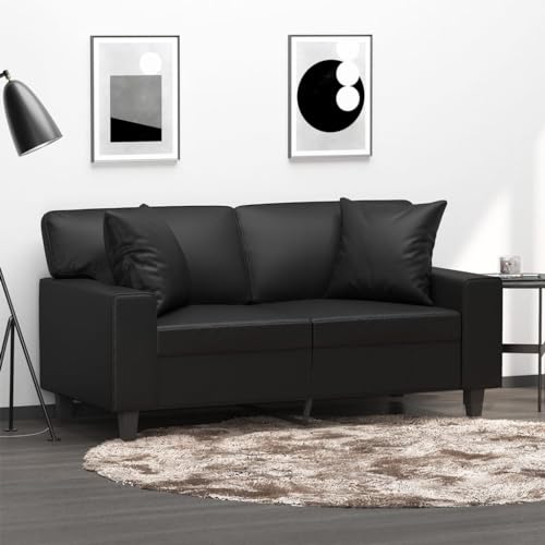 2-Seater Sofa with Throw Pillows Black 47.2" Faux Leather,2Seater Modern Sofa with Durable Faux Leather, Metal Frame