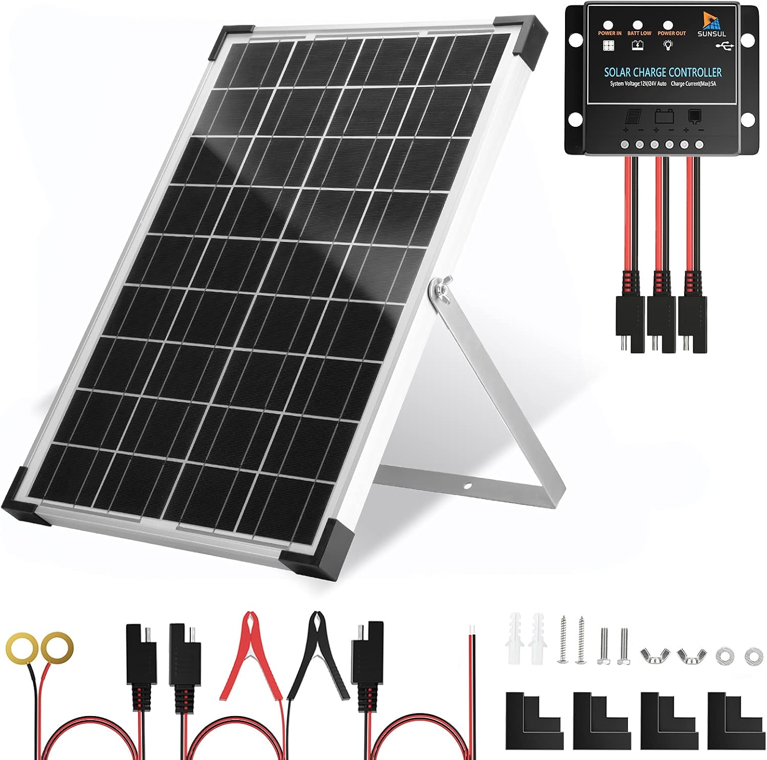 SUNSUL 30 Watt 12V Solar Panel Kit Battery Maintainer Trickle Charger