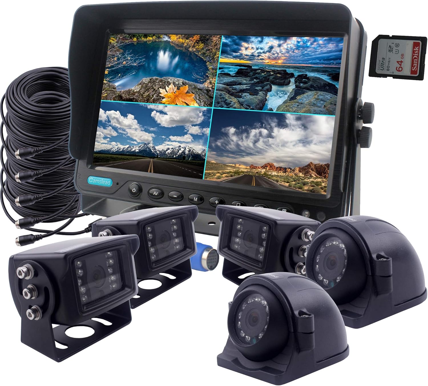 CAMSLEAD 9 inch DVR Monitor with Quad Split Screen, 5 x Cameras