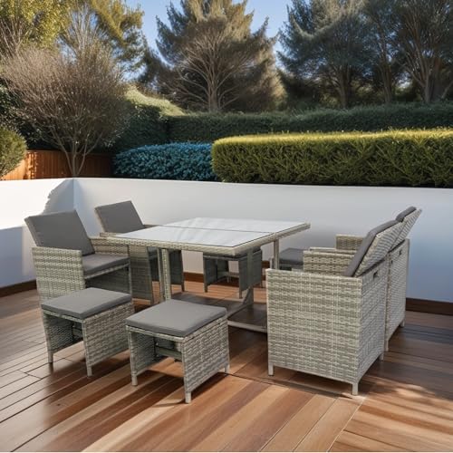 DHHU 5 Piece Outdoor Patio Furniture Set, PE Rattan Wicker Furniture, Outdoor Sectional Furniture Chair Set with Anti-Slip Cushions