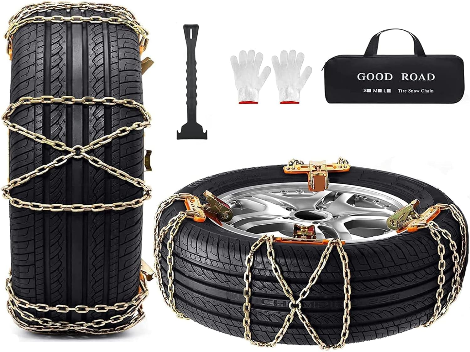 Snow Chains 8 Pack of Snow Tire Chains，Suitable for Family Cars, SUVs and Trucks with Tire Chains Adjustable and Durable
