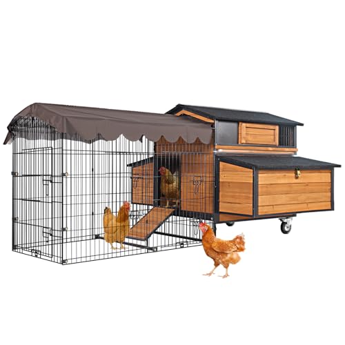 Large Chicken Coop for 3-6 Chickens,All-Steel Frame Hen House with Wheels,Nesting Box,Metal Run,Waterproof Rain Cover Duck Coop