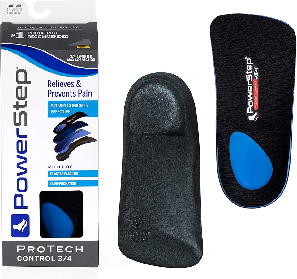 PowerStep ProTech Control 3/4 Orthotic Inserts - Medical Grade Orthotics for Overpronation, Plantar Fasciitis, and Arch Pain