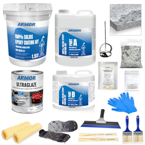 Garage Epoxy Floor Kit – 100% Solids - 2 Part Industrial-Grade Coating w/UltraGlaze Topcoat | DIY Slip & Hot Tire Resistant | 300 Sq Ft - Blue