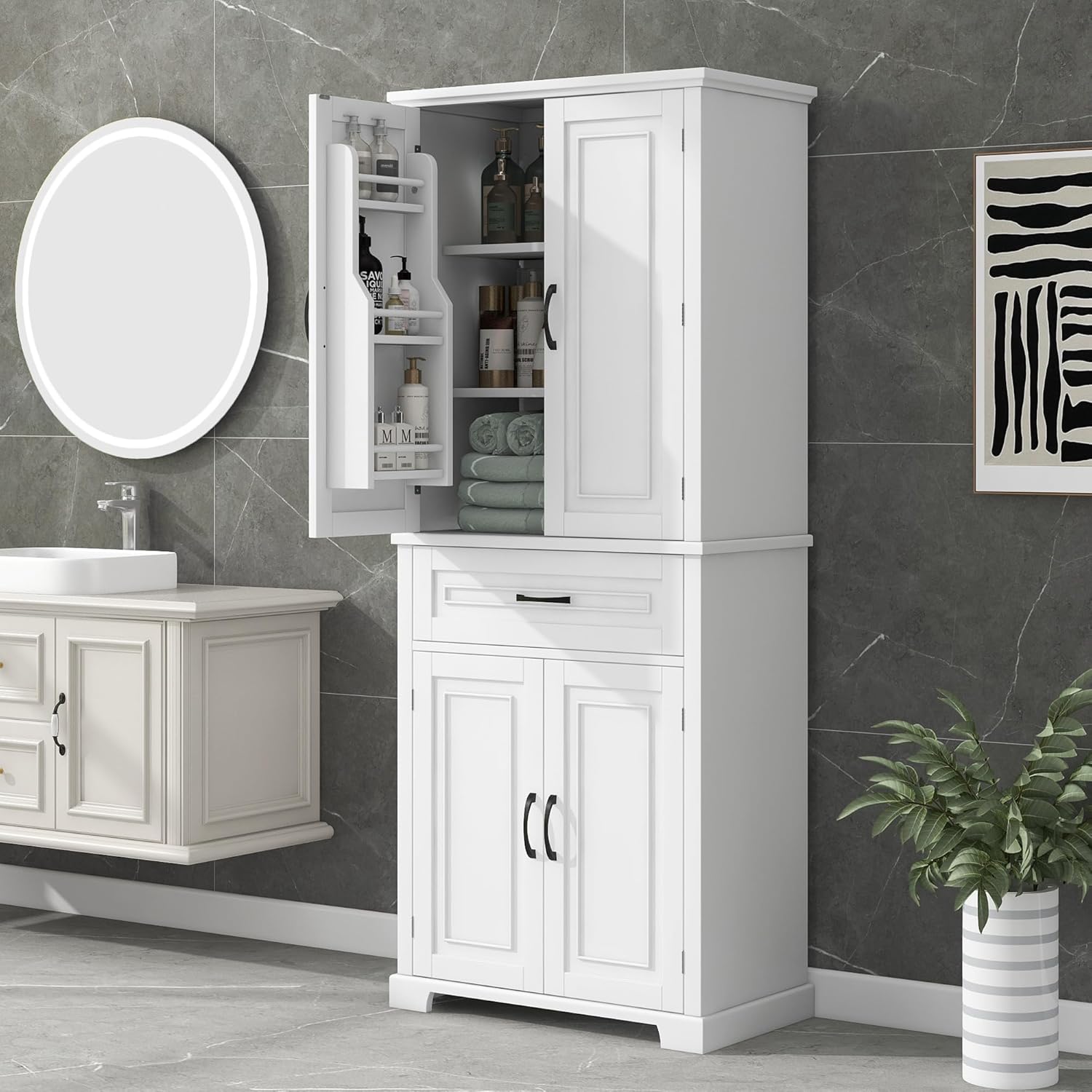Harper & Bright Designs Storage Cabinet, 72.2 Inch Freestanding Floor Bathroom Storage Cabinet with 2 Double-door