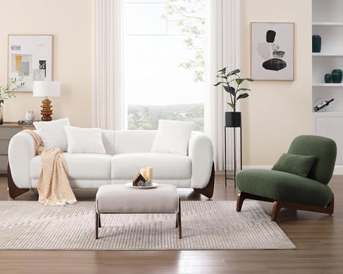 Morden Fort Modern Cloud Couch - 3 Seater Sherpa Boucle Sofa with Wood Legs