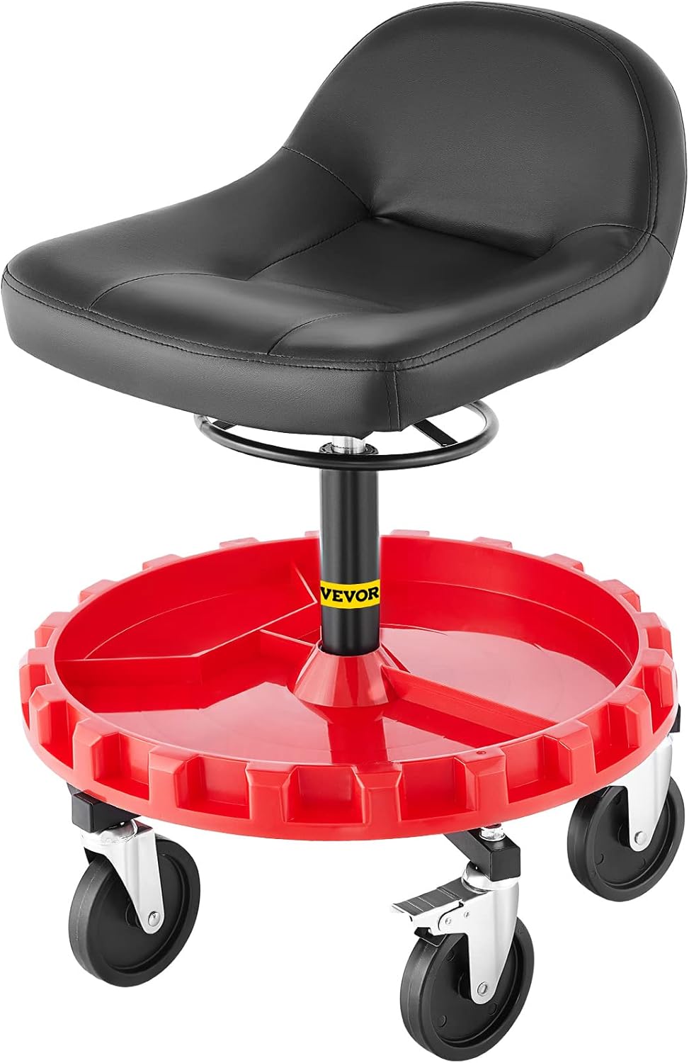 VEVOR Shop Stool, 400 LBS Rolling Garage Stool, 22” to 26” Adjustable Height Mobile Rolling Gear Seat, Round Tray Garage Pneumatic Stool