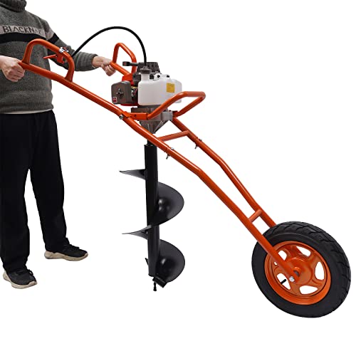 63CC Post Hole Digger 2-Stroke Gas Powered Earth Auger 3HP Gasoline Hand Push Hole Digger Auger Digging Drill Power for Fence Ground Drill Garden