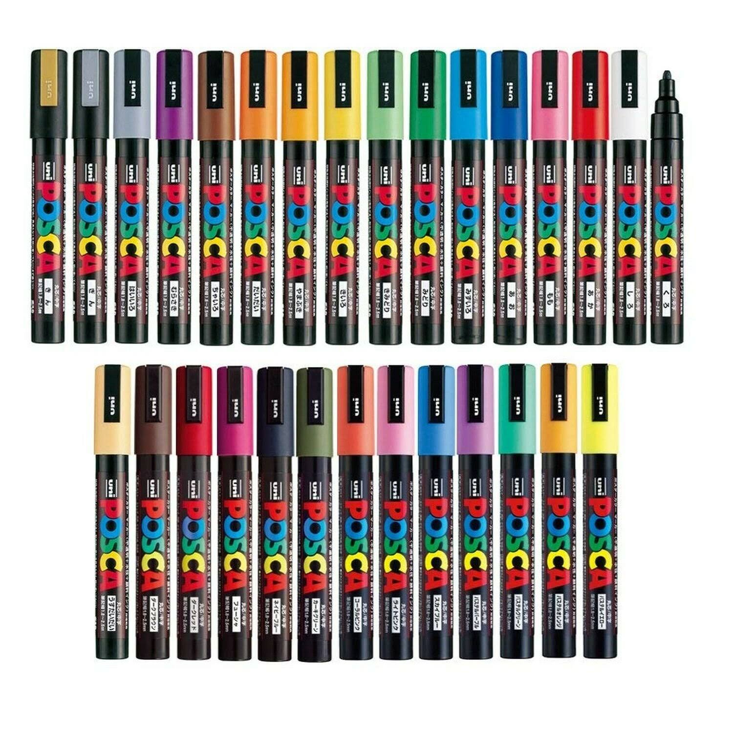 Uni Posca Paint Marker Full Range Bundle Set , Mitsubishi Poster Colour All Color Marking Pen Medium Point PC-5M 29 Colours 22 S