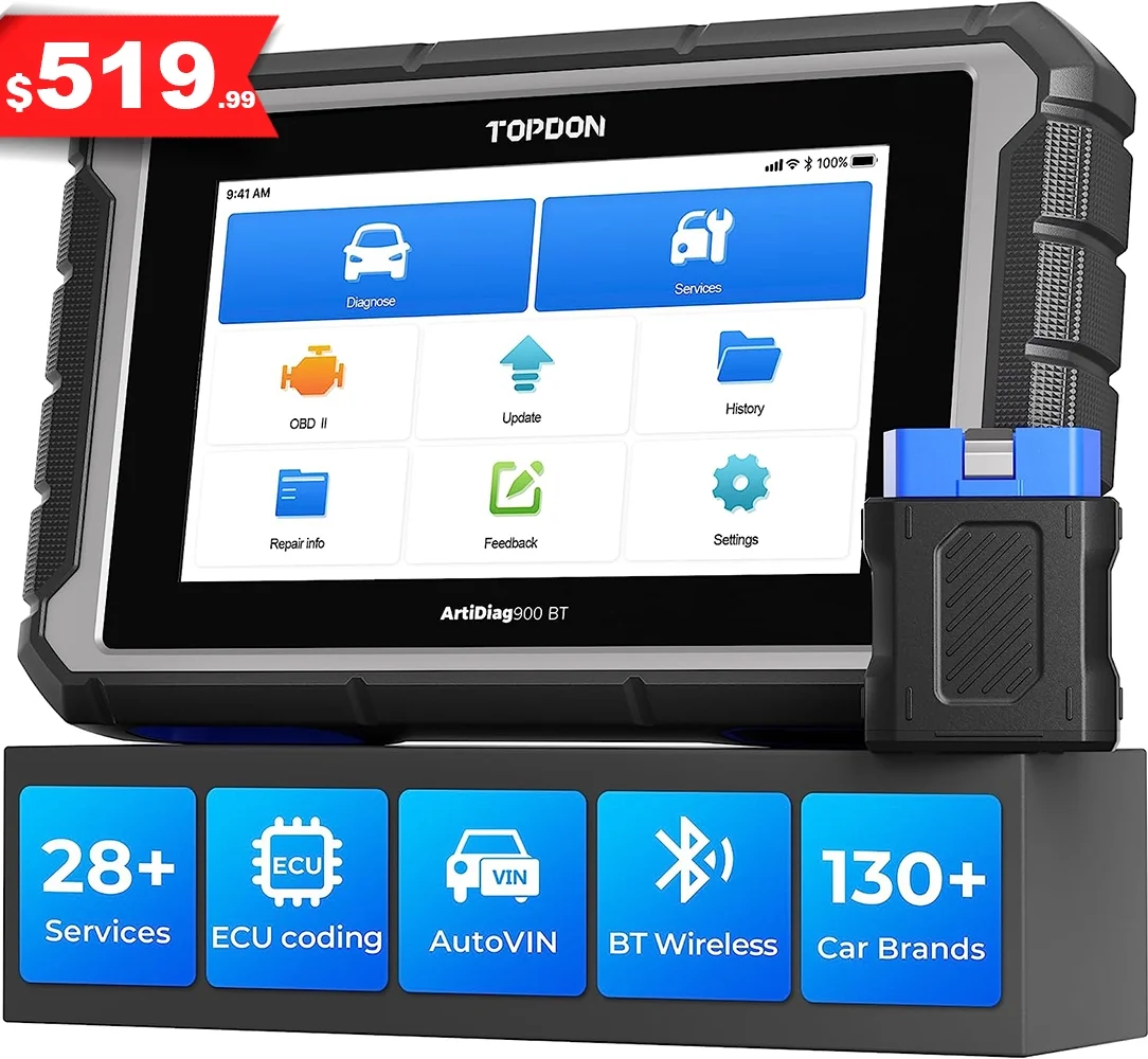 TOPDON AD900BT OBD2 Scanner Bidirectional  Car Diagnostic Scan Tool All System Diagnoses with ECU Coding, 28+ Services, 2 Years Free Update