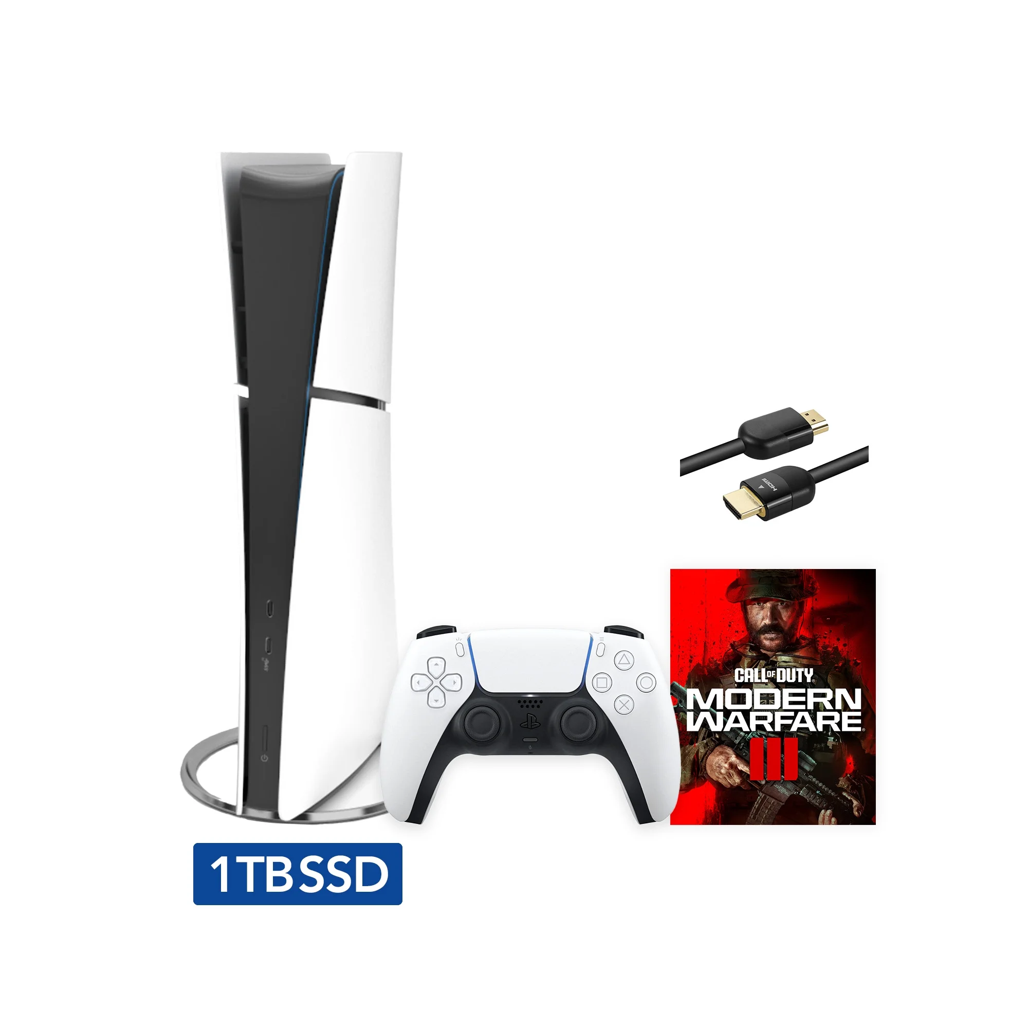 2023 New PlayStation 5 Slim Digital Edition Call of Duty Modern Warfare III Bundle and Mytrix 8K HDMI Ultra High Speed Cable - White
