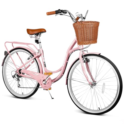26 Inch Beach Cruiser Bike for Women, Hybrid Cruiser Bike with 7 Speed, Adjustable Seat, Lightweight Women Beach Cruiser Bike with Anti-Skid Tires