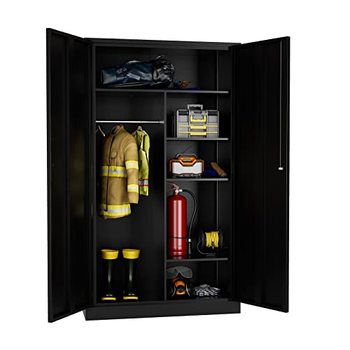 MIIIKO Metal Clothing Storage Locker, Steel Wardrobe Cabinets with Shelves and Closet Rod, 72" Large Storage Locker Closet for Sports Equipment