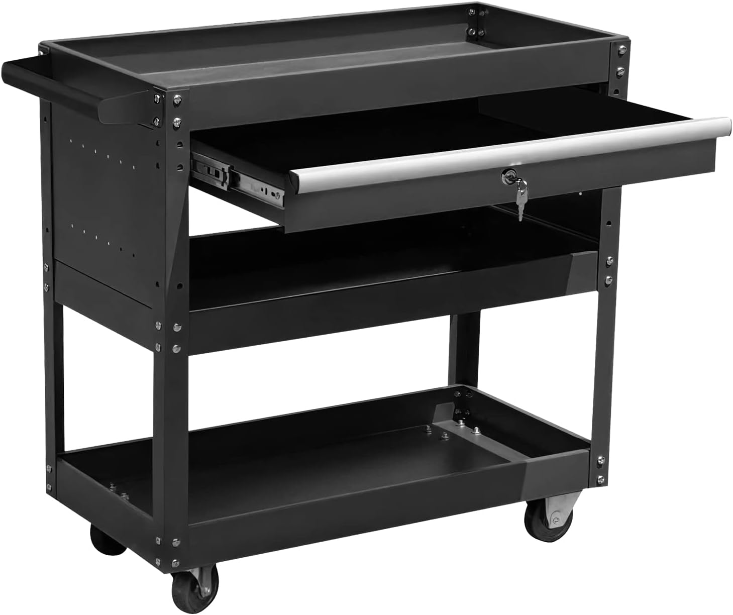 HGB Big Capacity Tool Cart,3 Tier Rolling Multifunction Tool Cart on Wheels Tool Organizer with Lockable Storage Drawer Tool Cart for Mechanics
