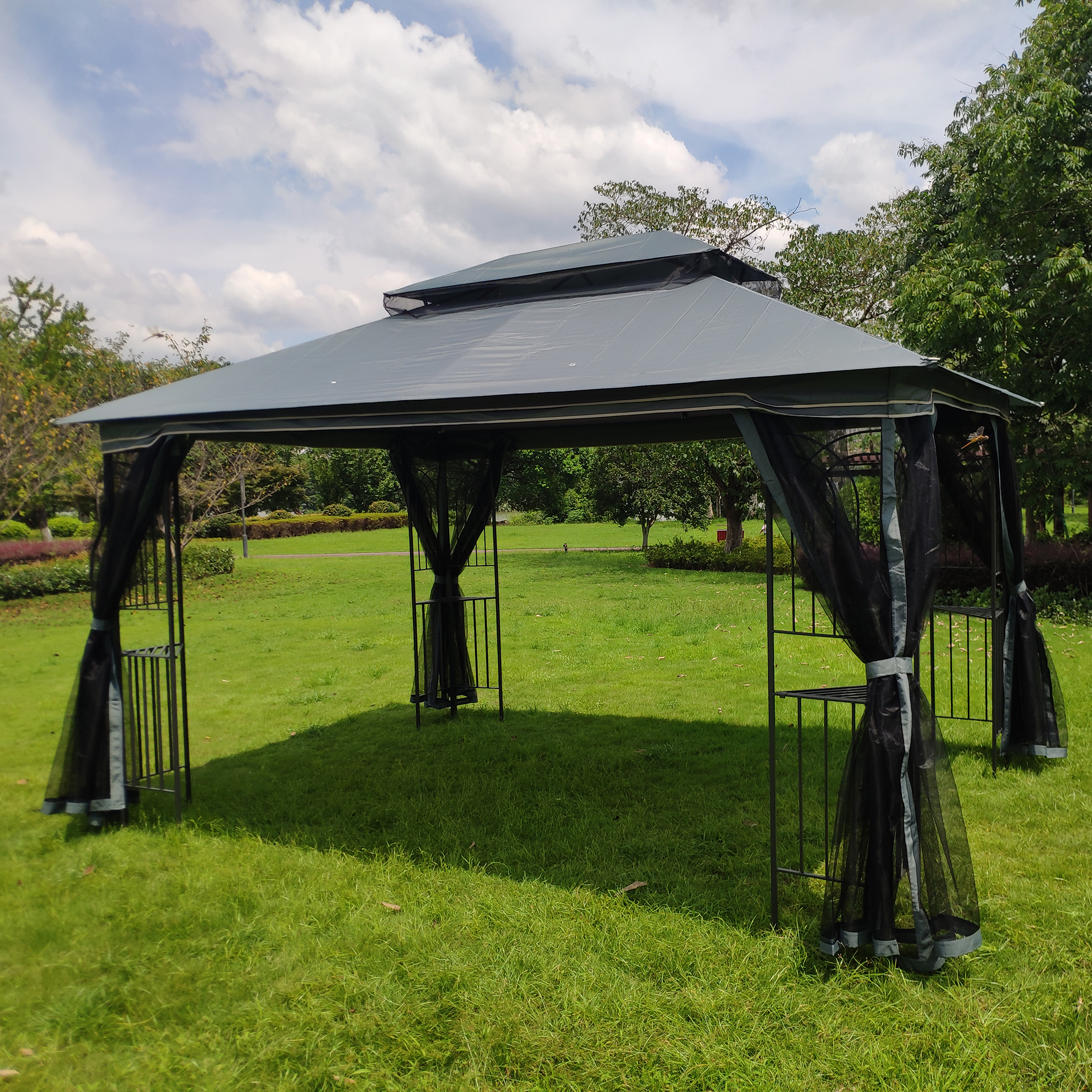 13x10 Outdoor Patio Gazebo Canopy Tent With Ventilated Double Roof And Mosquito net(Detachable Mesh Screen On All Sides),Suitable for Lawn, Garden