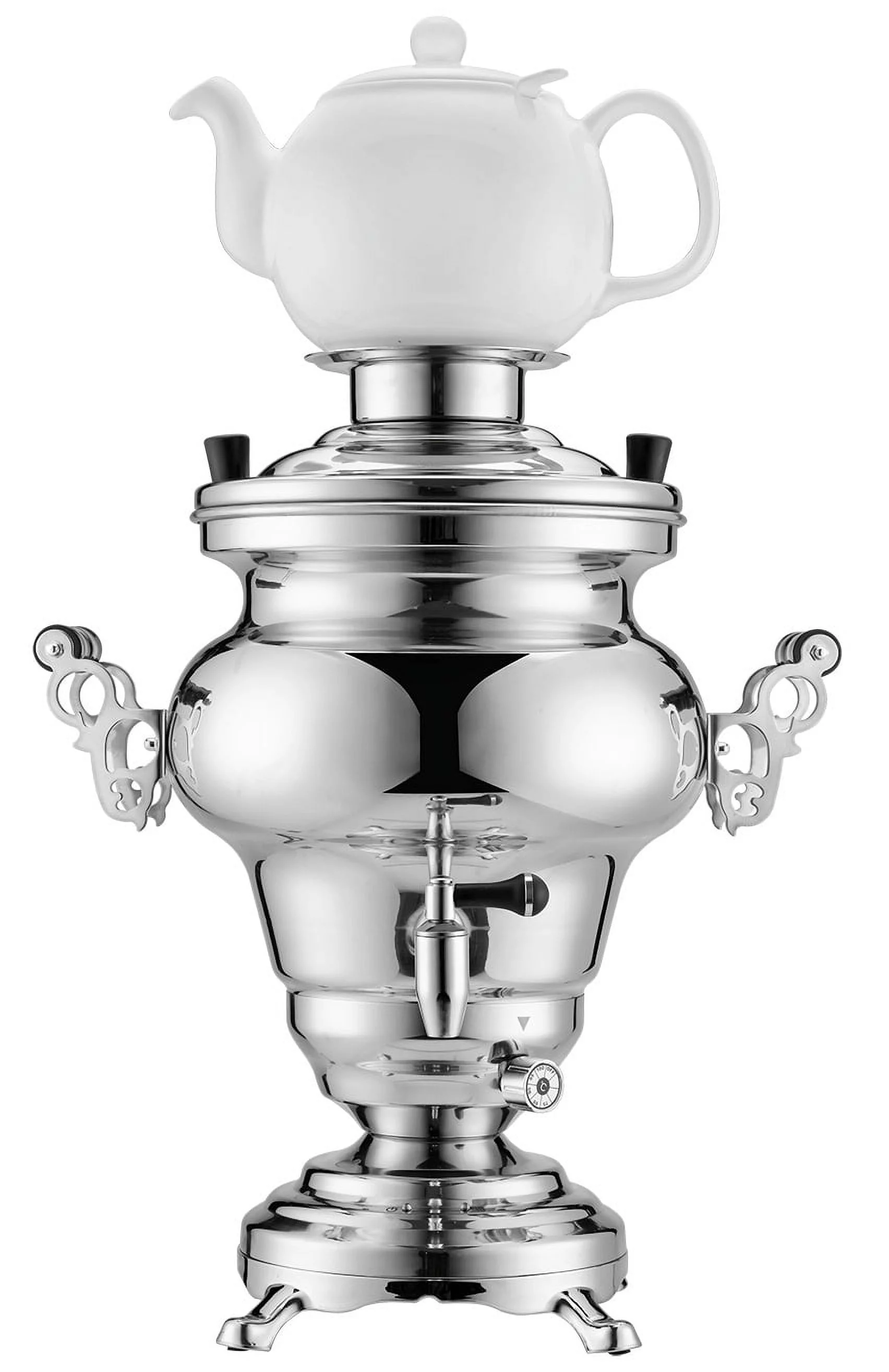 Electric Samovar Russian Persian Turkish Tea Maker Water Kettle Stainless Steel Ceramic Porcelain Teapot 5+1=6 Liter 110V 1000W Auto Shut Off