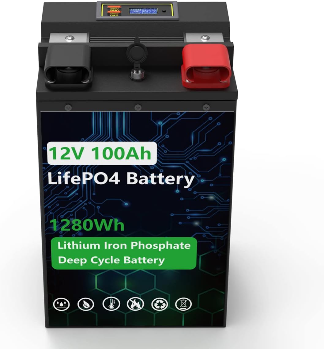 12V 100Ah LiFePO4 Battery Built-in 100A BMS Deep Cycle Lithium Battery for Marine, RV, Backup Power, Home Energy Storage