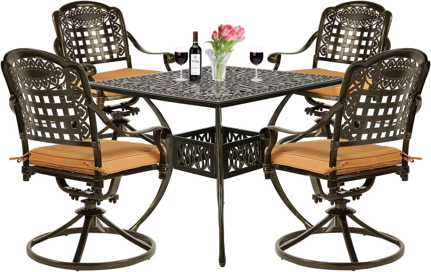 VIVIJASON 5-Piece Outdoor Patio Dining Set, All-Weather Cast Aluminum Conversation Set, Patio Furniture Set for Balcony Lawn Garden