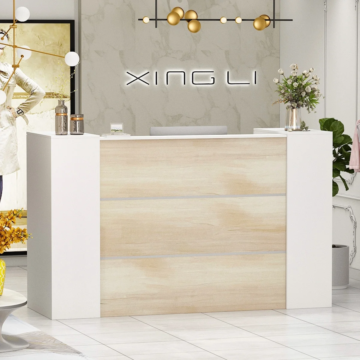 Kerrogee Rectangular Wood Reception Desk Oak And White Reception Table