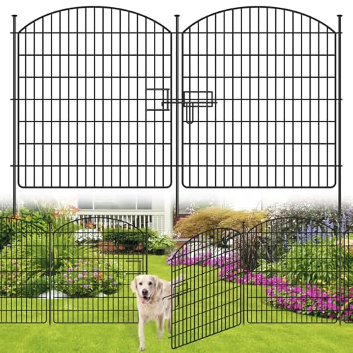 16 Panels No Dig Garden Fence with Gate, 32in x 38.6ft Decorative Dog Fence Outdoor for Yard