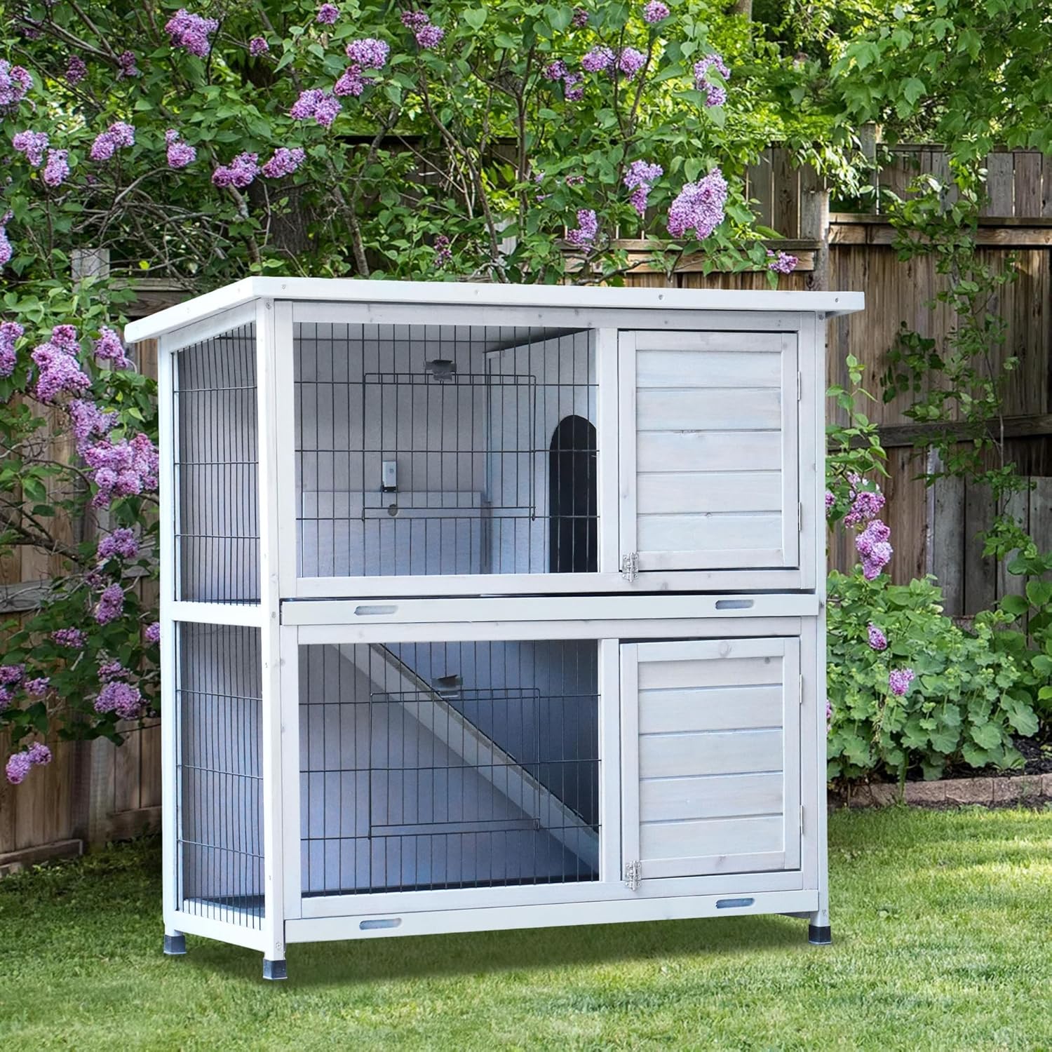 41" 2-Story Rabbit Hutch Outdoor, Large Rabbit Hutch, Rabbit Hutches Weatherproof, with 2 Removable No-Leak Trays, for Rabbit, Guinea Pig, Hedgehog