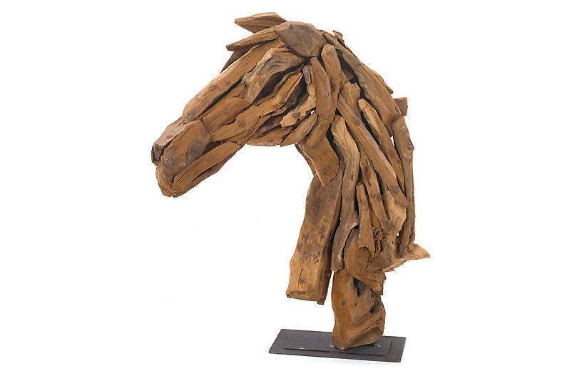 Hip Vintage Driftwood Horse Head on Stand