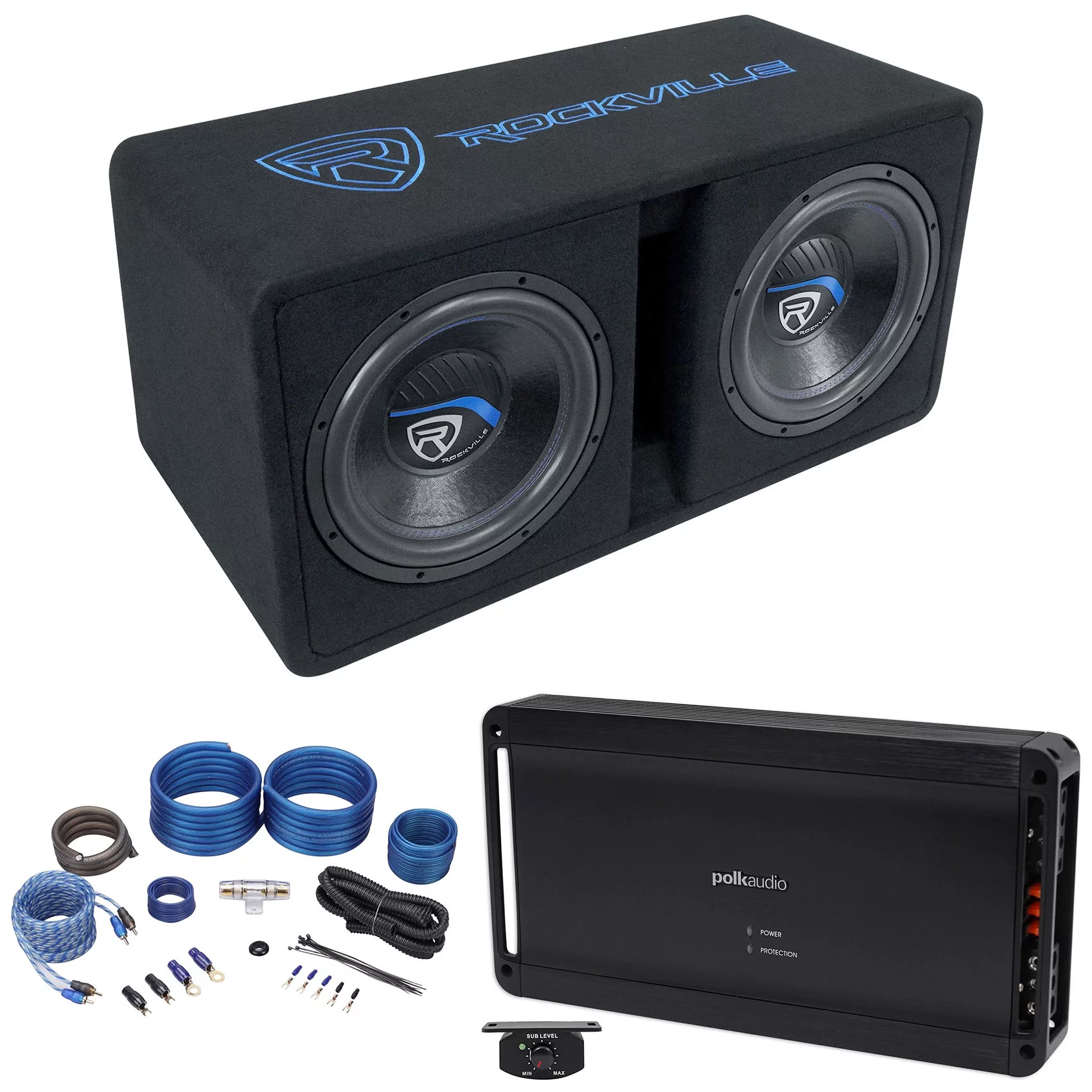 Rockville DV12K51 Dual 12" K5 2800w Car Subwoofers+Vented Sub Box+Polk Audio Amp