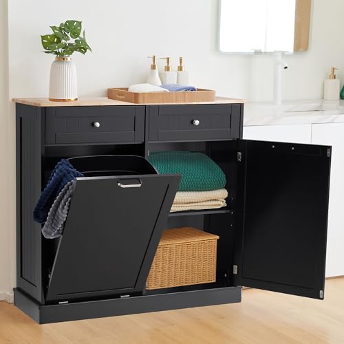 13 Gallons Tilt Out Trash Cabinet Kitchen Waste Bins Modern Kitchen Trash Cabinet with Adjustable Shelf and Hideaway Drawers