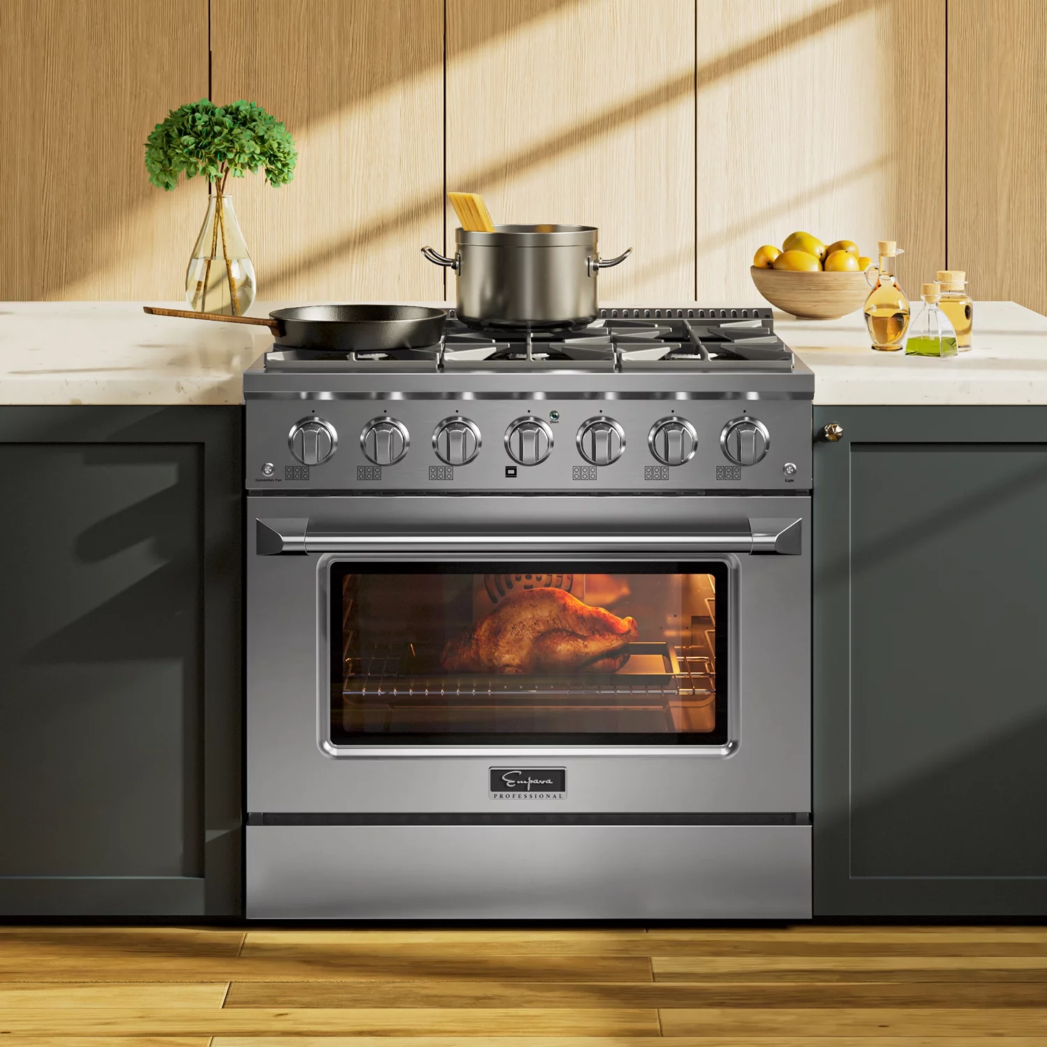Empava 36 in. 5.2 cu. ft. Pro-Style Slide-In Single Oven Gas Range with 6 Sealed Ultra High-Low Burners