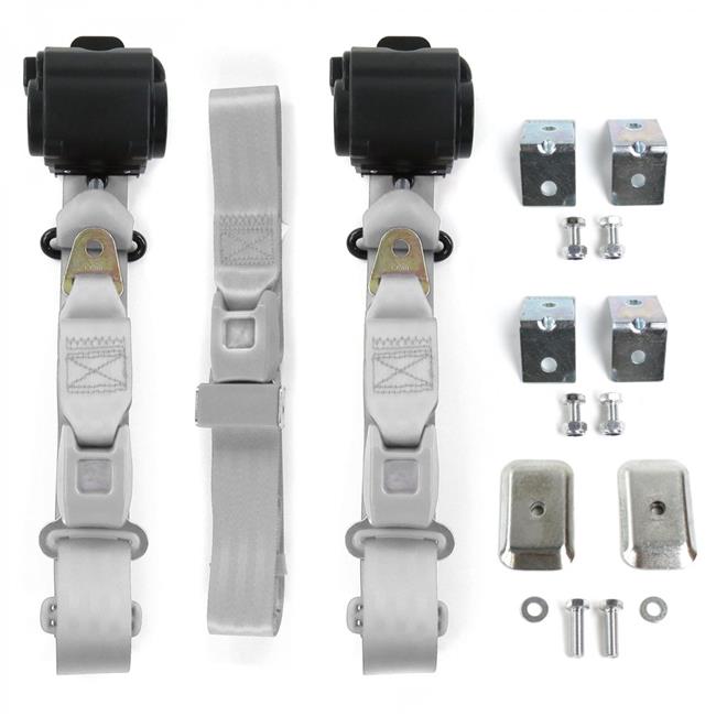 SafeTBoy  Standard 3 Point Gray & Grey Retractable Bench Seat Belt Kit with Bracketry for Ford Falcon 1964-1965 - 3 Belts