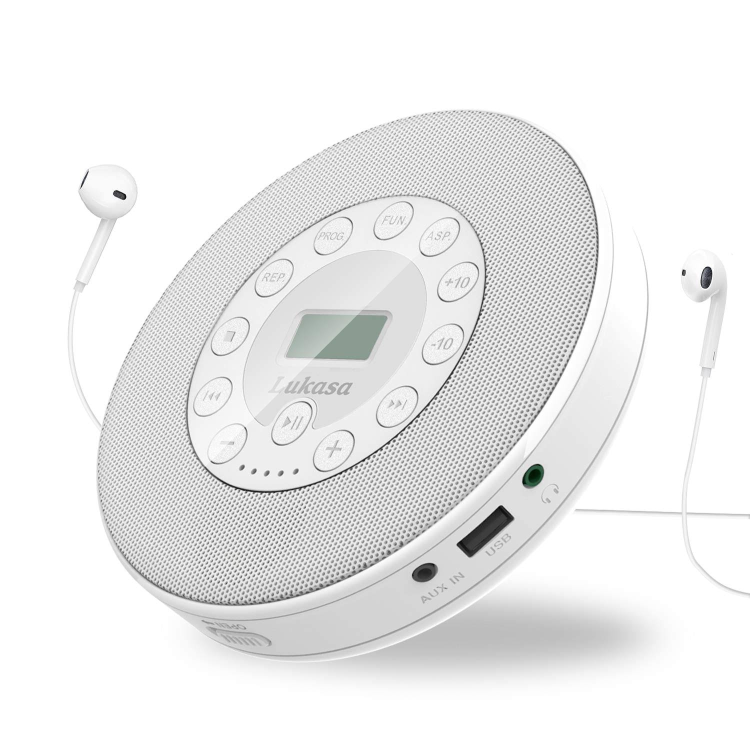 Rechargeable Portable Bluetooth CD Player, Lukasa Compact Music CD Disc Player for Home/Car/Travel, Home Audio Boombox with Ster