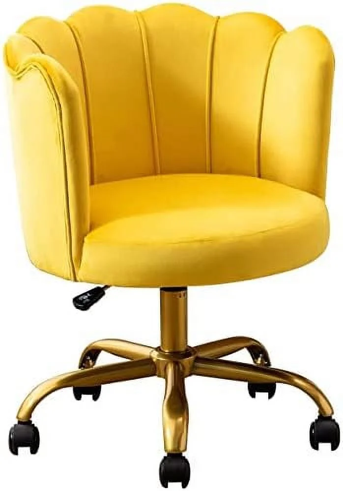 TJUNBOLIFE Velvet Desk Chair  Modern Upholstered Home Office Computer Chair with Gold Base  Elegant Vanity Chair Cute Swivel Chair for Womens Girls