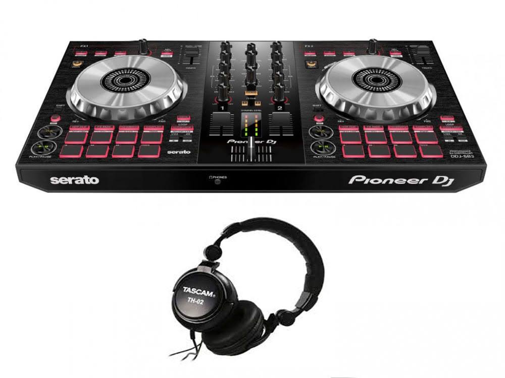 Pioneer DJ DDJ-SB3 2-Channel DJ Controller for Serato DJ Lite + Tascam TH-02 Stereo Monitoring Headphones