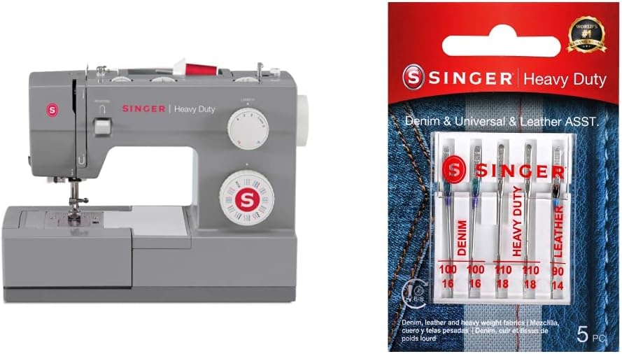SINGER Sewing 4432 Heavy Duty Extra-High Speed Sewing Machine with Metal Frame and Stainless Steel Bedplate & Universal Heavy Duty Machine Needles