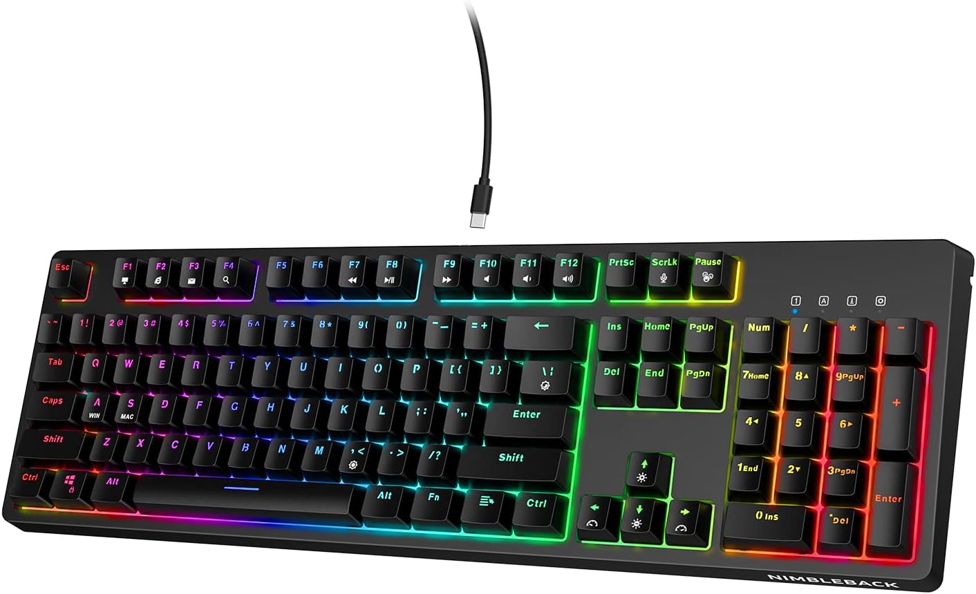 LTC NB1041 Nimbleback Wired Mechanical Keyboard, Hot-Swappable 104Keys RGB Backlit Gaming Keyboard, Red Switch/White