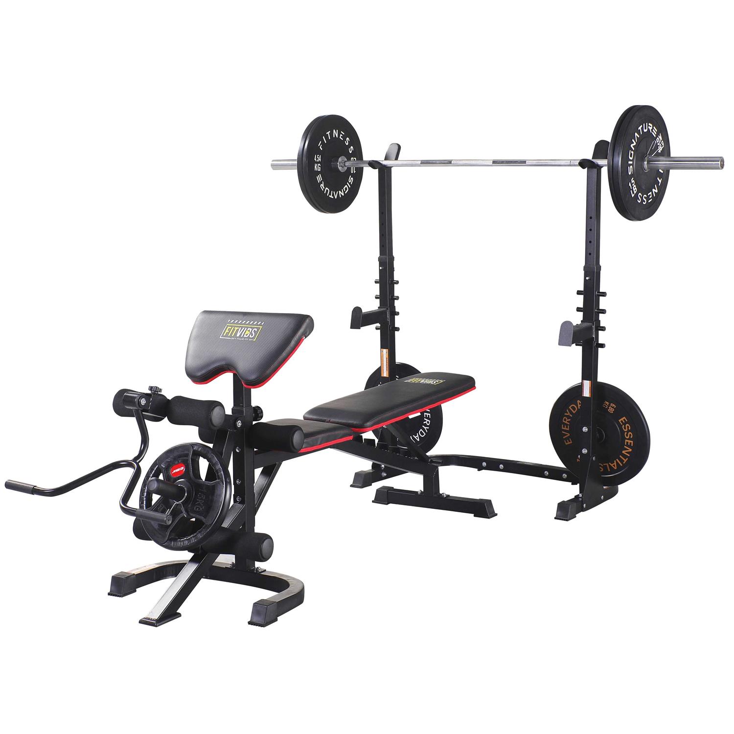 Fitvids LX600 Adjustable Olympic Workout Bench with Squat Rack, Leg Extension, Preacher Curl, and Weight Storage - Sports Supplies Online Store