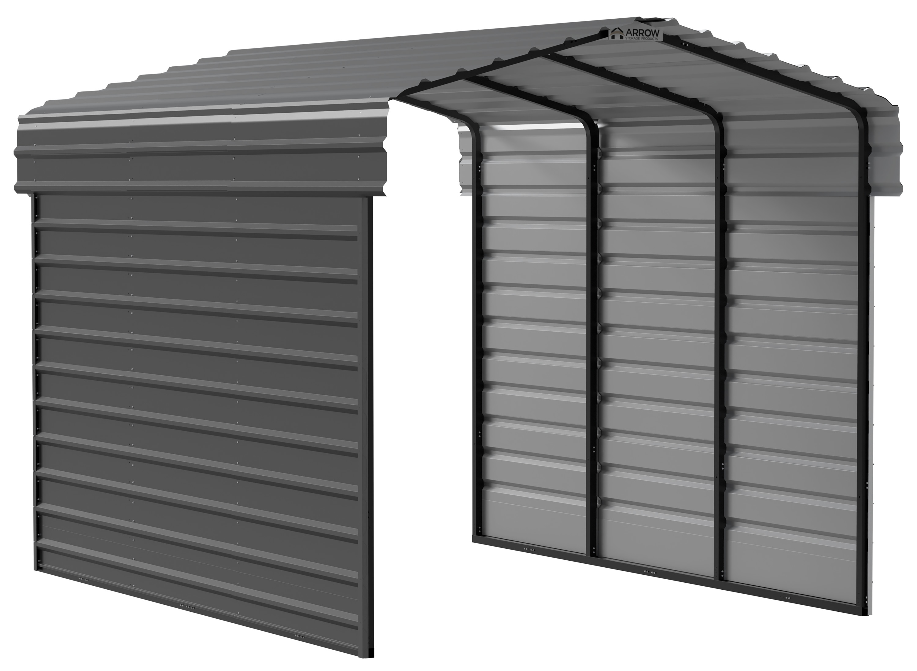 Arrow Carports Galvanized Steel Carport, with 2-Sided Enclosure, Compact Car Metal Carport Kit, 10' x 15' x 9' , Charcoal