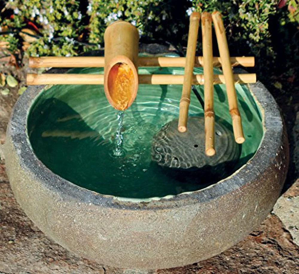 Bamboo Accents Low-Profile Water Fountain for Garden, Indoor/Outdoor Fountain, 12” Wide Five-Arm Style Base, Smooth Split Resistant Bamboo Fits 10"