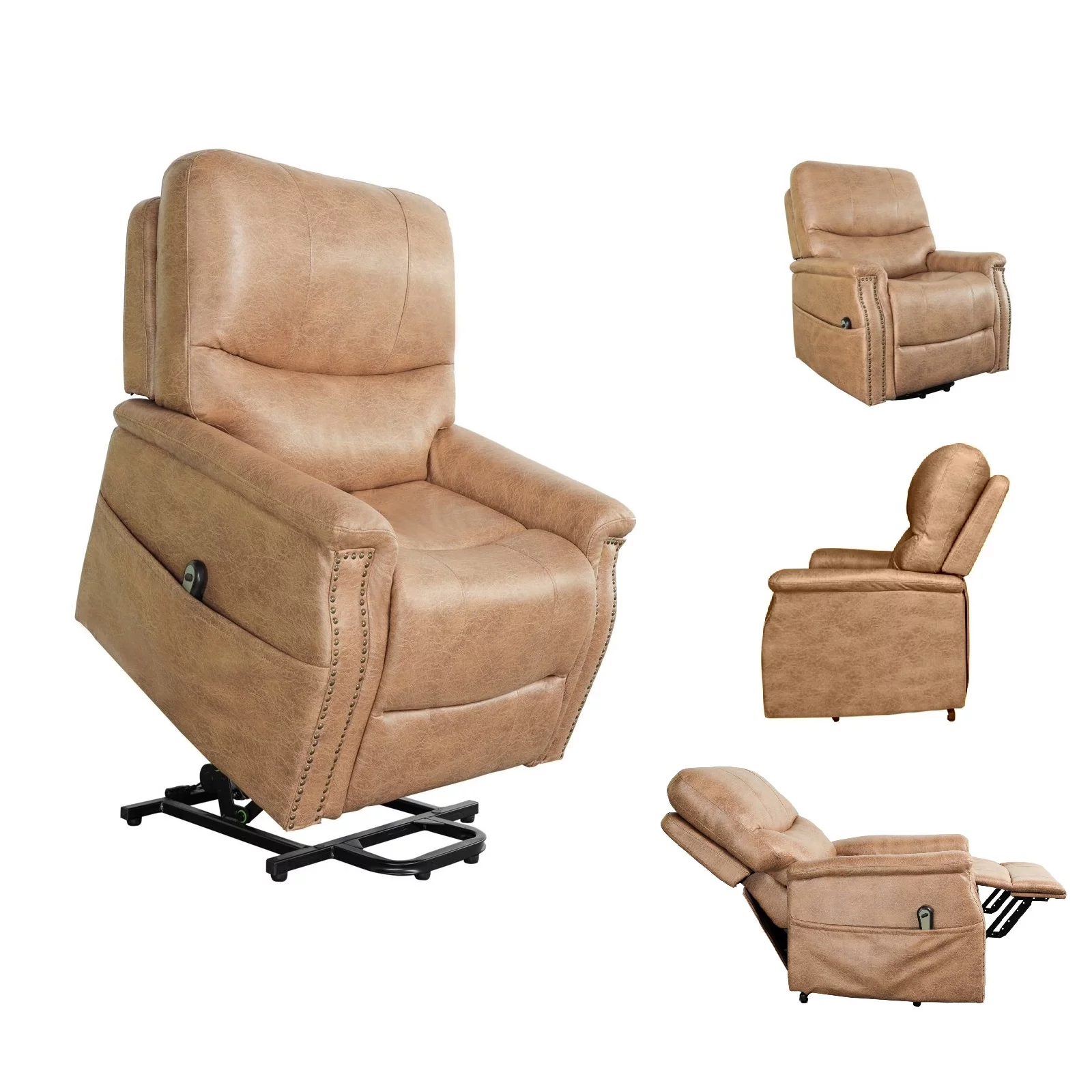 Nathaniel Home Polished Microfiber Power Lift Recliner, Breathable Leather Power Lift Chair, Home Sofa Chairs with Lumbar Support, Mocha