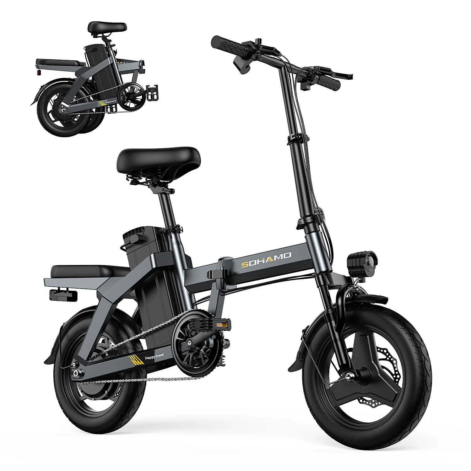 SOHAMO Electric Bike 400W Folding Ebike,48V 12Ah Removable Battery Electric Foldable Pedal Assist E Bike,19.9MPH Mini Bicycle for Teenager and Adults