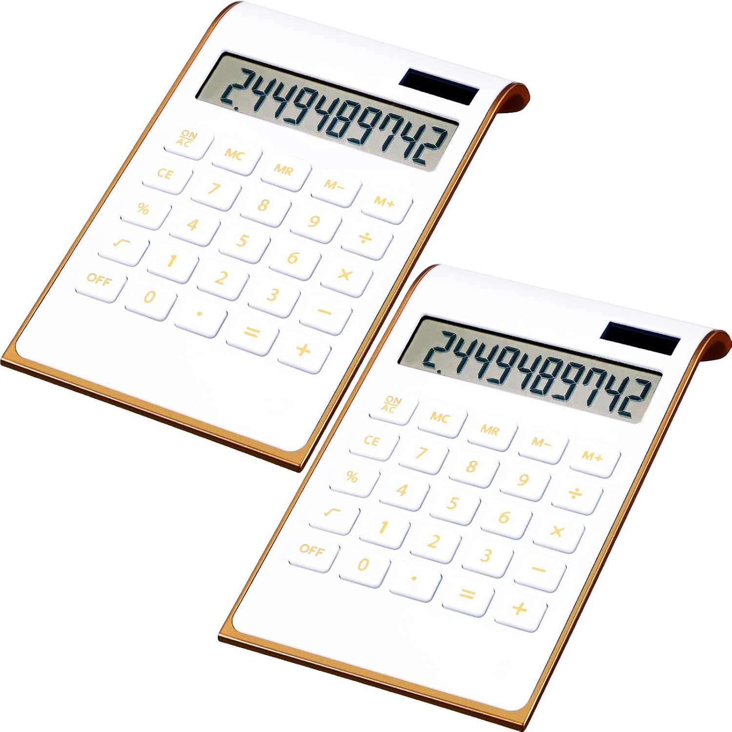 2 Pieces Office Home Calculator Solar Power Calculator Slim Elegant Design Solar Calculator Dual Powered Desktop Calculator Tilted LCD Display for