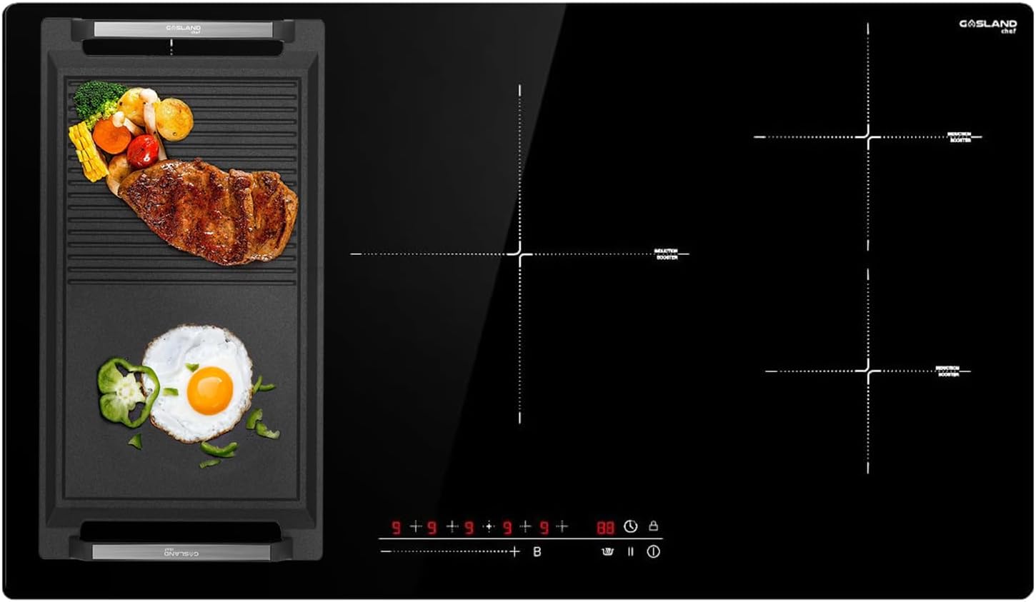 GASLAND 36 Inch Induction Cooktop IH90BFN1+ Rectangular 2-in-1 Cast Iron Grill/Griddle Pan IHGD-S23C