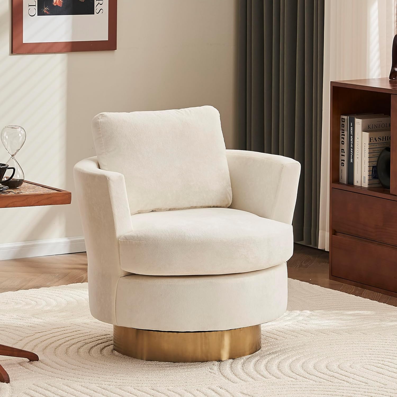 Velvet Swivel Barrel Chair, Swivel Accent Chairs Armchair for Living Room, Reading Chairs for Bedroom Comfy