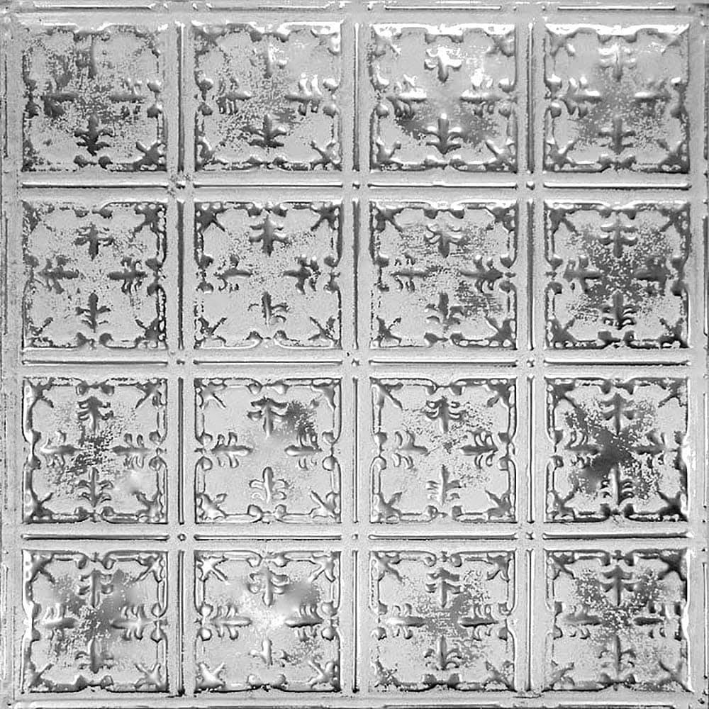 American Tin Ceilings 24-in x 24-in 5-Pack Silver Washed White Metal/Tin 15/16-in Surface-Mount Panel Ceiling Tiles | KIT-N-P21-