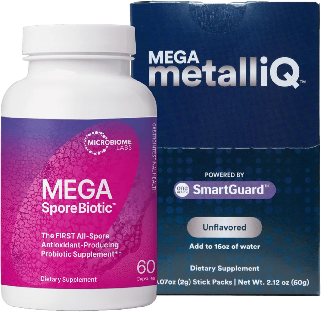 Microbiome Labs MegaSporeBiotic Spore-Based Probiotic (60 Capsules) + MegaMetalliQ Powder Sachets to Support The Removal of Unwanted Elements in The