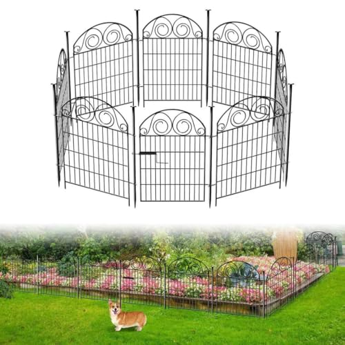 Tall Garden Fence Animal Barrier with Gate, 40 in(H) 12 Panels Garden Fences and Borders for Dogs, Dog Fence Outdoor for Yard